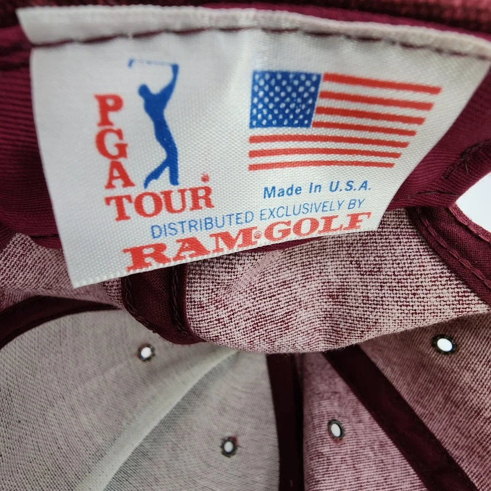 Vintage Ram Golf PGA Tour Hat Adjustable Strap Red Black Velvet Bill Made in USA